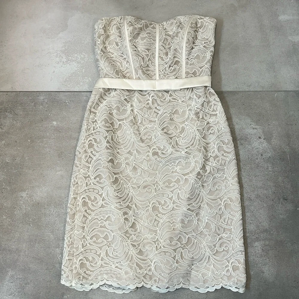 Dessy Collection by Vivian Dimond Ivory Strapless Sweetheart Lace Dress - Picture 2 of 6
